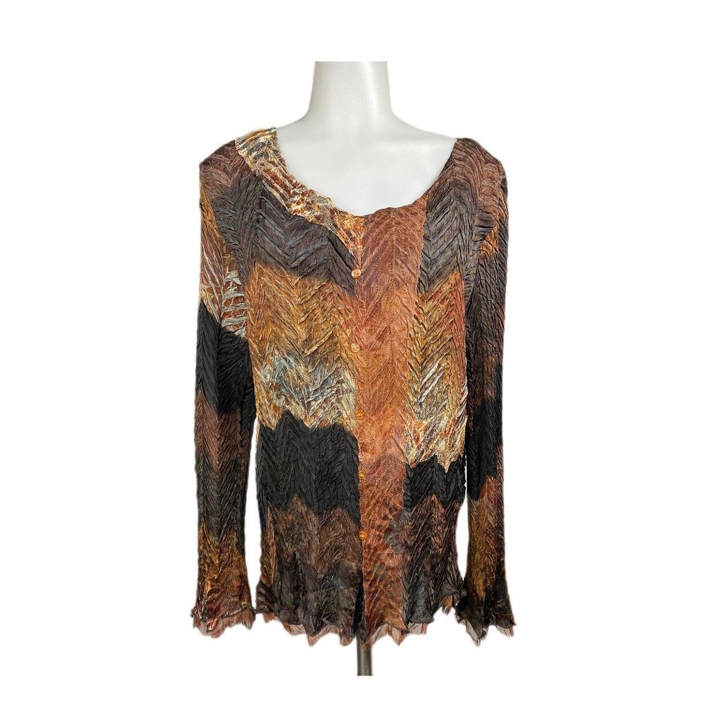 Vintage Alberto Makali Top, Brown Black Crinkled